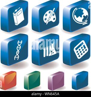 Education 3D Button Set Stock Vector