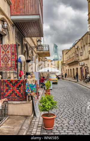 Street in Old City, Inner City, carpet shop, Baku, Azerbaijan Stock Photo