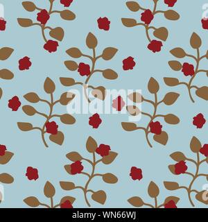 seamless vector vintage pattern with branches of roses on pale blue background Stock Vector