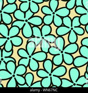 seamless vector pattern with simple blue forget me not flowers on a pastel yellow background Stock Vector