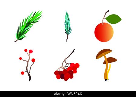 Autumn vector set with leaves andmushrooms. Seasonal fall collection. Stock Vector
