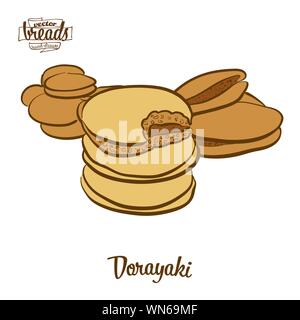 Colored drawing of Dorayaki bread. Vector illustration of Pancake food, usually known in Japan. Colored Bread sketches. Stock Vector