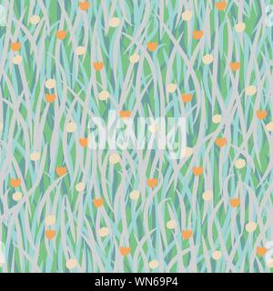 seamless vector pattern with grass and small flowers Stock Vector