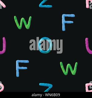 Seamless pattern with alphabet. Handmade modeling clay letters. Realistic 3d vector lettering background. Stock Vector