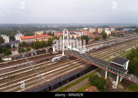 Hallsberg, Sweden - August 29, 2019: Aerial view of the Hallsberg railroad station and city center. Stock Photo