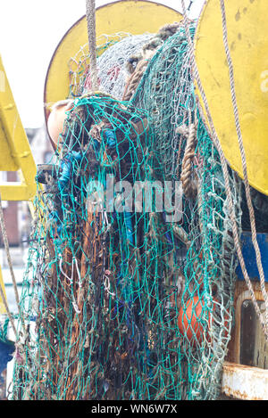 fishing equipment on a local fishing trawler Stock Photo