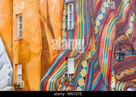 Picturesque colored painted building facade in Vitoria-Gasteiz, Baque country. Spain Stock Photo