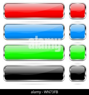 Colored buttons set. Shiny 3d glass icons. Vector illustration isolated on white background Stock Vector