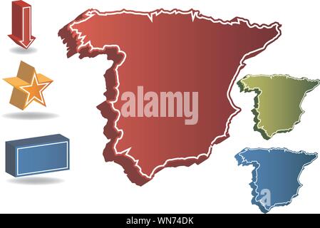3D Spain Country Map Stock Vector