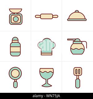 Icons Style Cooking Foods and Kitchen outline icons set Stock Vector