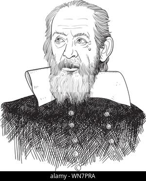 Galileo Galilei(1564-1642) vector portrait in line art. He was an Italian scholar, philosopher, astronomer, physicist and engineer. Stock Vector