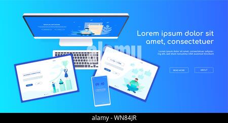 Creative workplace - modern vector colorful web banner Stock Vector