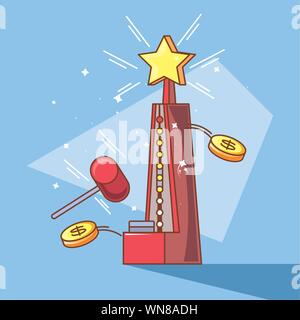 classic video game console of coins and hammer power vector illustration design Stock Vector