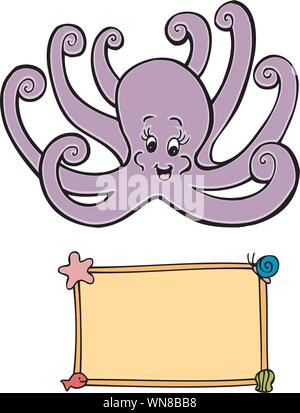 Octopus and Sign Stock Vector