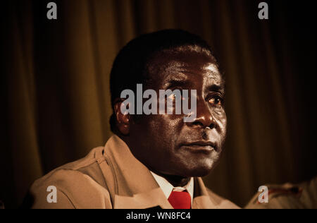 FILE: Robert Mugabe has passed away. 6th September, 2019. Robert Mugabe at a press conference in Salisbury (Harare), Rhodesia (Zimbabwe) after returning from exile in 1980. Credit: BRIAN HARRIS/Alamy Live News Stock Photo