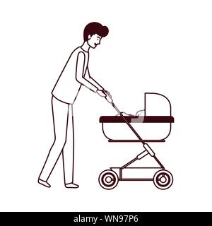 father with little boy in cart Stock Vector