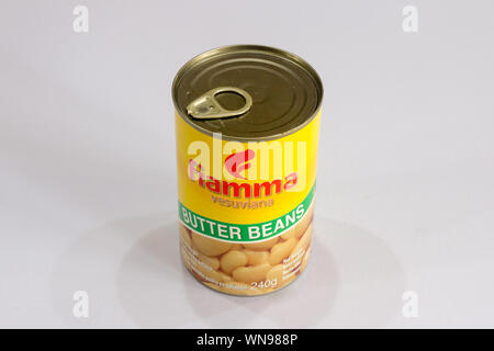 Phuket, Thailand - August 1st 2019: Tin of Fiamma Vesuviana butter beans. The beans are also known as lima beans Stock Photo