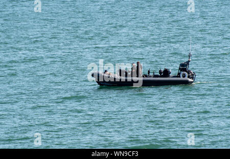 Clacton   United Kingdom 23 August  2019  -:  Inflatable Border patrol boat Stock Photo