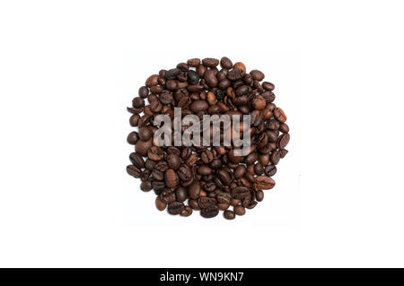 Circle shape made with fresh roasted coffee beans isolated on white background Stock Photo