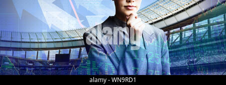 Composite image of portrait of confident businesswoman wearing eyeglasses Stock Photo
