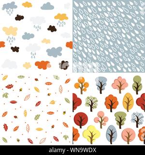 Seamless autumn patterns set vector illustration Stock Vector