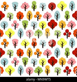 Hello Autumn. Autumn trees background, pattern. Stock Vector