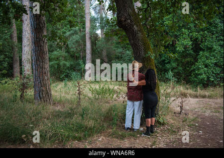 'Forest bathing', bioenergetic experience with Marco Nieri. Villa Ada park, Rome. Italy. Stock Photo