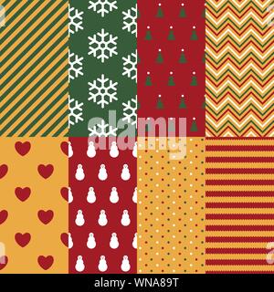 Vector illustration. Eight geometric christmas backgrounds in flat style. Stock Vector