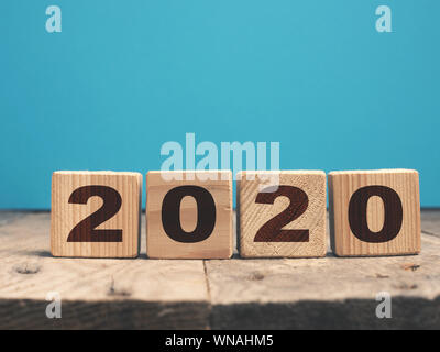 The year 2020 on wooden cubes, New Year concept with space for text Stock Photo