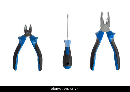 Set of different men tools isolated on white background. Mechanic tools. Stock Photo