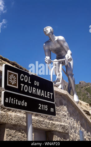Statue to the Tour de France cycling race.On the summit of the Col du Tourmalet. French Pyrenees in Hautes-Pyrenees. Stock Photo