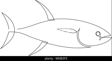 Tuna illustration drawn by one line. Minimalist style vector illustration Stock Vector