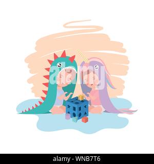 cute little kids babies with blocks characters Stock Vector