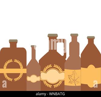 Bottles Beers Oktoberfest Festival Seal Vector Illustration Design 