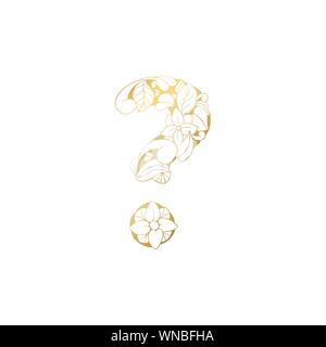Golden Floral Ornamental Alphabet, Initial Question Mark Font. Vector Typography Symbol for Gold Wedding and Monograms Isolated Ornament Design Stock Vector