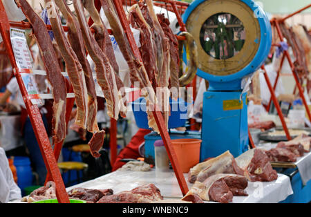 In the meat section of the famous Green Bazaar in Almaty, Kazachstan Stock Photo