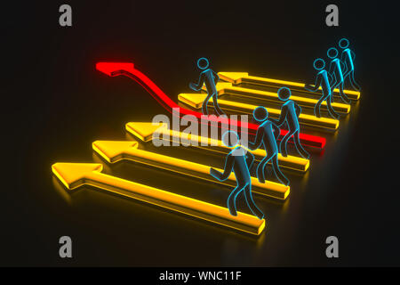 3d man, person going up on the red arrow. 3d people businessman rises according to the schedule. 3d rendering Stock Photo