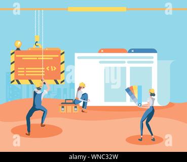 buiders and data folder with webpage under cosntruction vector illustration design Stock Vector