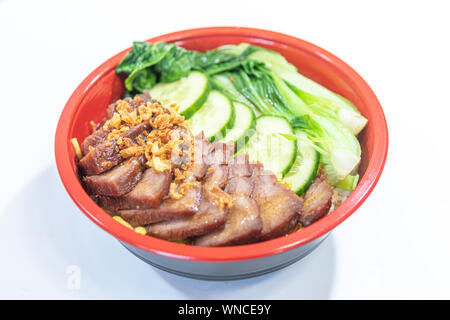 Baked  pork belly service with Chinese cabbage and fried rice Stock Photo