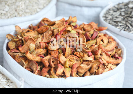 dried apples are cut into slices in a bag . Stock Photo