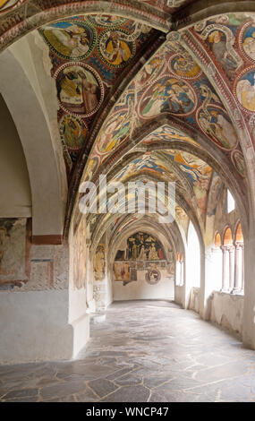 BRIXEN - BRESSONONE, ITALY - AUGUST 31, 2019: View of Cathedral cloister, with frescoes of Bible scenes. Stock Photo