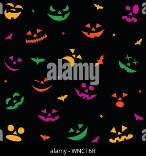 Halloween seamless pattern with pumpkins faces Stock Vector