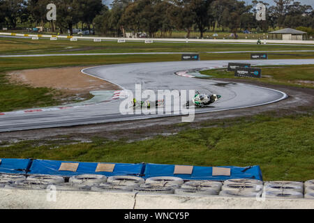 Winton,Victoria , Australia.06 September 2019 - Round 5 of the Australian Superbike Championships (ASBK )#22 Lachlan Epis Loses control and slides his Kawasaki ZX10R on turn two of the Winton track during Free Practice Three.Credit Brett Keating/Alamy Live News. Stock Photo