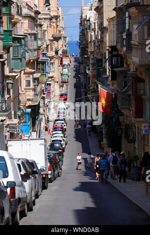 Looking North East along St Paul Street in Valletta,Malta Stock Photo