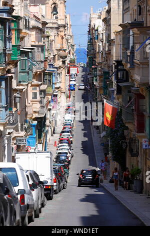 Looking North East along St Paul Street in Valletta,Malta Stock Photo