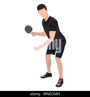 Table tennis player with ball and racket, vector flat isolated illustration Stock Vector