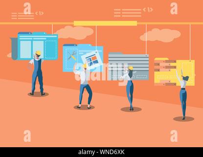 buiders and data folder with webpage under cosntruction vector illustration design Stock Vector
