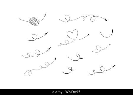 Set of hand-drawn style of abstract arrows for concept design. vector template for decoration element. doodle illustration Stock Vector