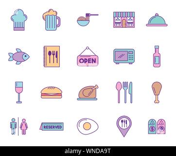 bundle of restaurant service set icons Stock Vector