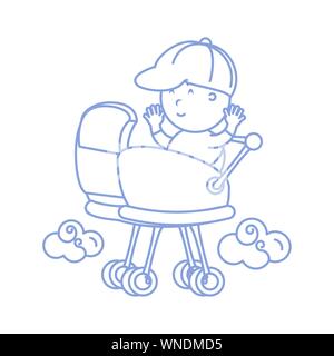 cute newborn in baby cart vector illustration design Stock Vector